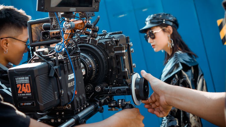 Baddies Midwest Air DateClose-up of a professional video production setup on an outdoor film set.