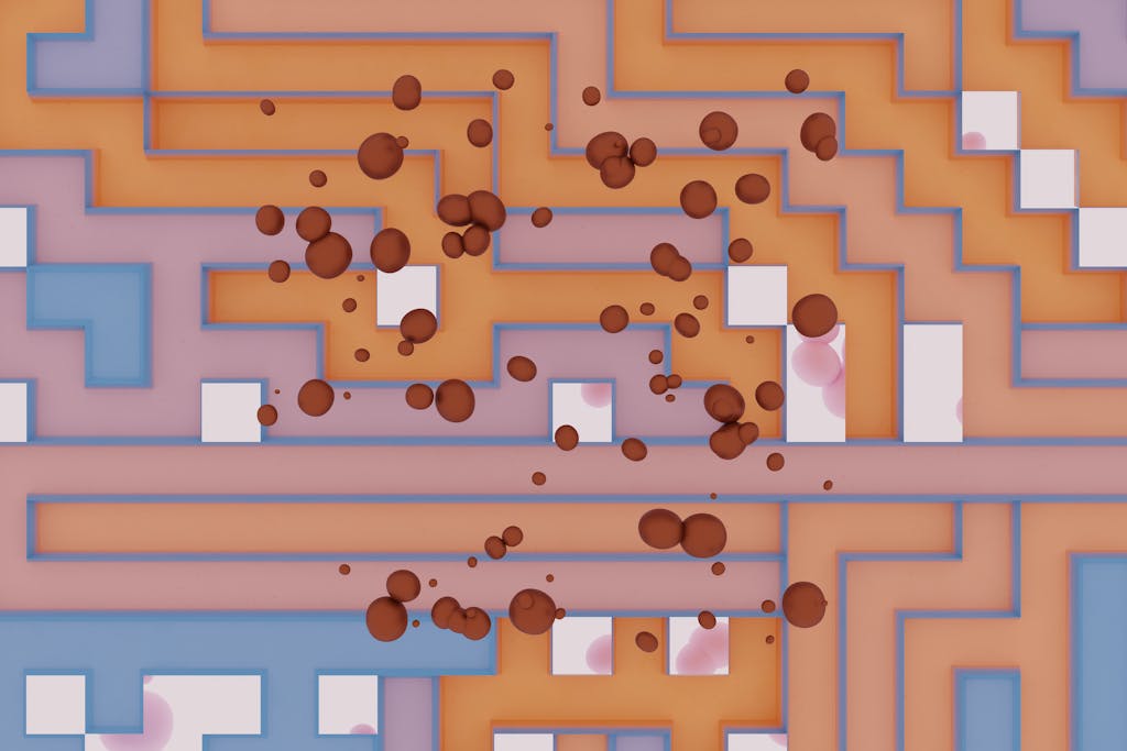 Beriful Vibrant abstract geometric design with 3D spheres on a colorful background, ideal for digital art or wallpaper.